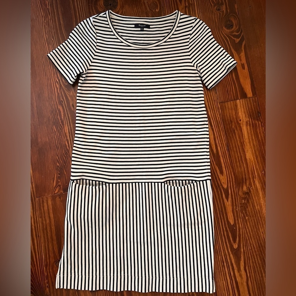 MADEWELL Dockside Dress Navy White Stripe Preppy Coastal Cotton XS - Picture 4 of 6